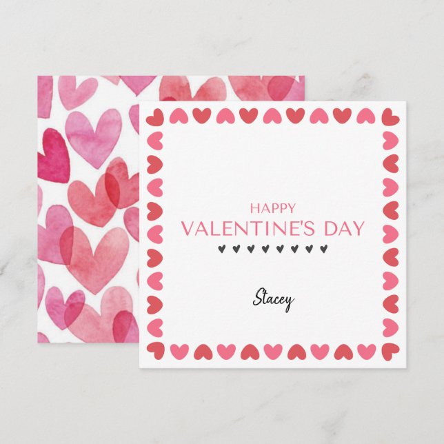 Carte Pink and Red Heart Square Valentine Card (Devant / Derrière)