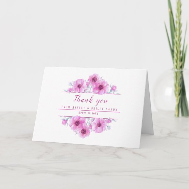 Carte Pink aquarelle anémone fleurs art merci (Devant)