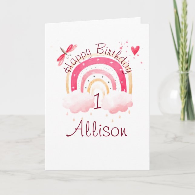 Carte Pink arc-en-ciel personnalisé année anniversaire p (Devant)