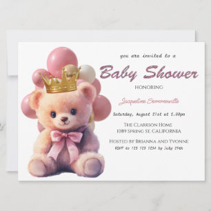 Carte Pink Bear Gold Crown C'est une fille