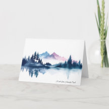 Pink & Blue Watercolor Mountains & Dark Pine Trees