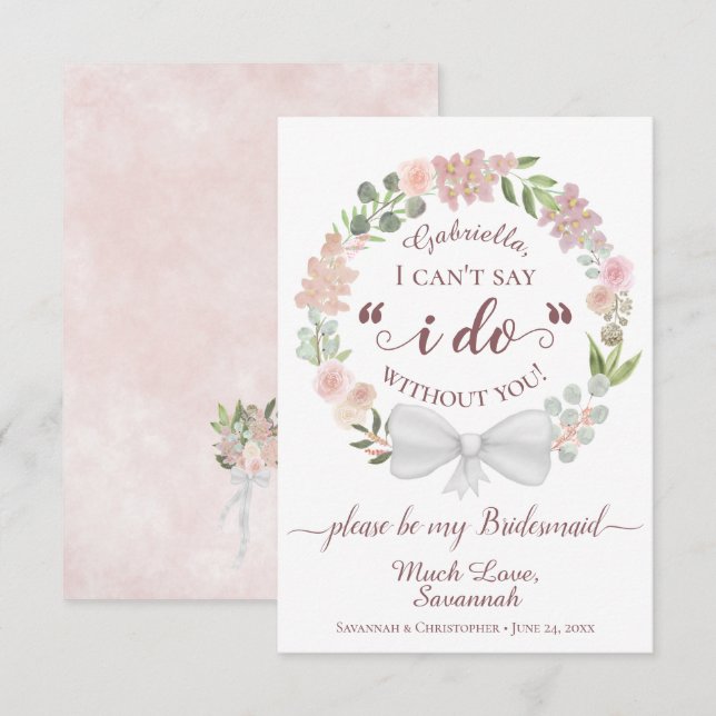 Carte Pink Boho Floral Wreath Be my Bridesmaid Card (Devant / Derrière)