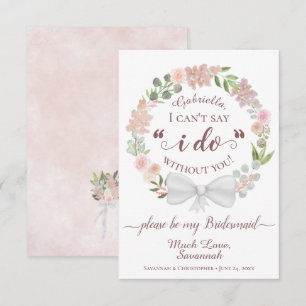 Carte Pink Boho Floral Wreath Be my Bridesmaid Card