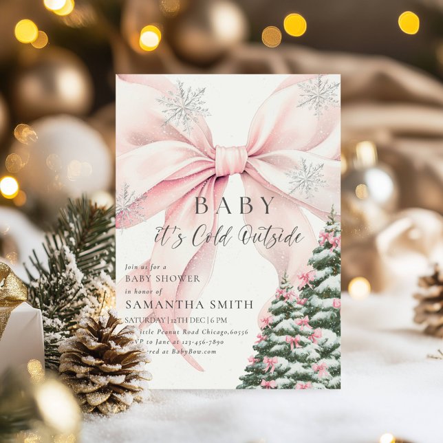 Carte Pink Bow Baby It's Cold Outside Baby Shower Invite (Créateur téléchargé)