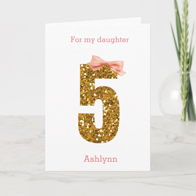 Carte Pink Bow et Gold Parties scintillant 5e Anniversai (Devant)