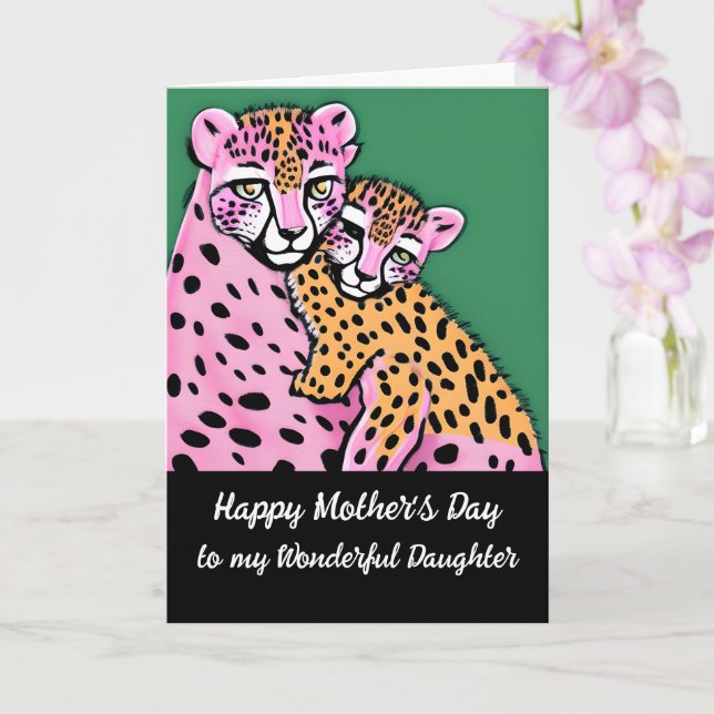 Carte Pink Cheetah Mom + Cube Fille Fille Fête des mères (Orchidée)