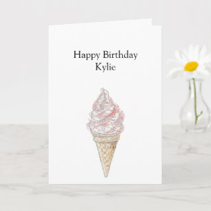 Carte Pink Chic Silver Ice Cream Cone Anniversaire