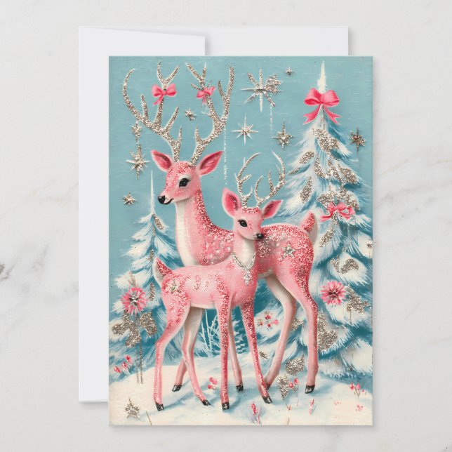 Carte Pink Coquette Deer Vintage Christmas  (Devant)