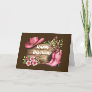 Carte Pink Country Anniversaire pour filles Western Boot