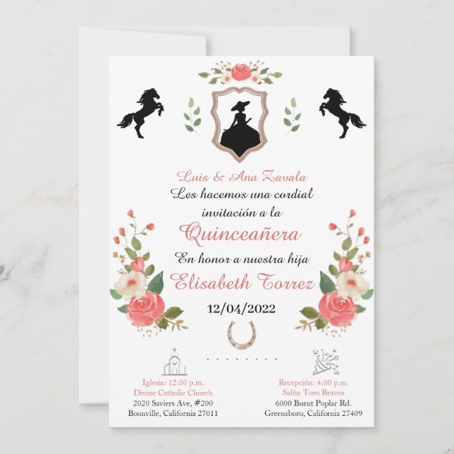 Carte Pink,Cowgirl Western Invitation,Quinceanera Ranch  (Devant)