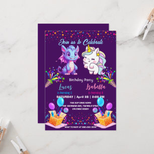 Carte Pink Cute Rainbow Unicorn dinosaures 2e anniversai