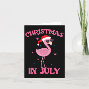 Carte Pink Flamingo in Santa Hat Christmas in July Girl