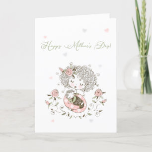 Carte Pink Floral Coeurs de bébé Fête des mères