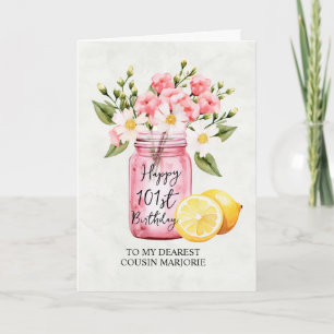 Carte Pink Floral Jar Cousin 101e anniversaire Salutatio