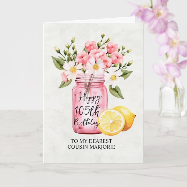 Carte Pink Floral Jar Cousin 105e anniversaire Salutatio (Orchidée)