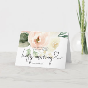 Carte Pink Floral Joyeux 1er Anniversaire pour Mari