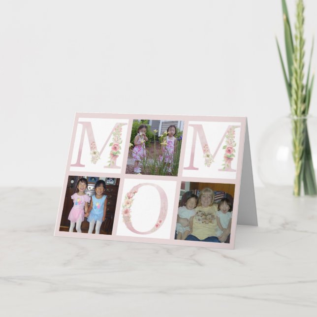 Carte Pink Floral MOM Photo Collage Bonne Fête des mères (Devant)