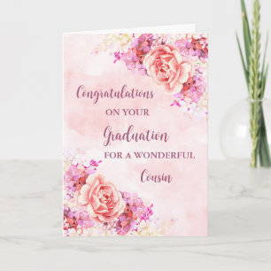 Carte Pink Flowers Cousin Félicitations à la Graduation