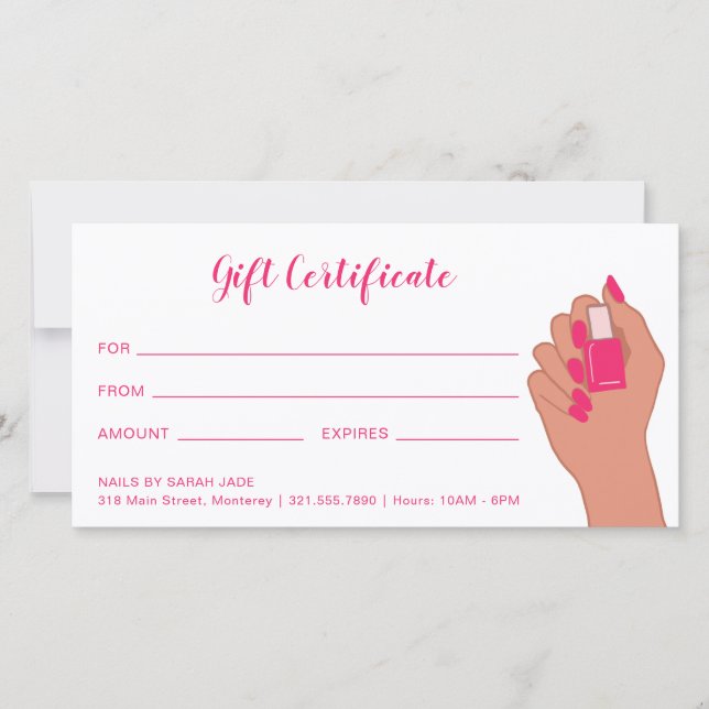 Carte Pink Fuschia Modern Nail Salon Certificat cadeau (Devant)