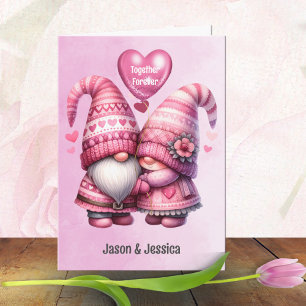 Carte Pink Gnome Valentine Couple pliant