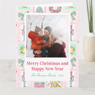 Carte Pink & Green Nutcracker Custom Christmas Photo 