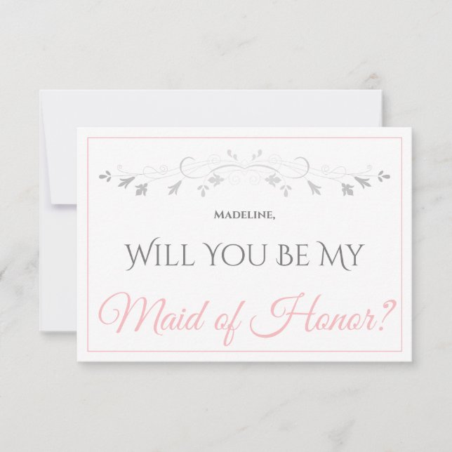 Carte Pink & Grey Be My Maid of Honor Card (Devant)