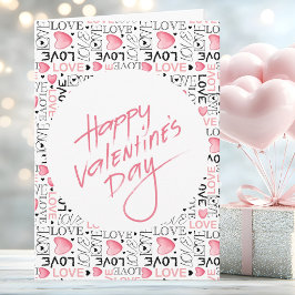 Carte Pink Hearts Love Typography Happy Valentine's Day