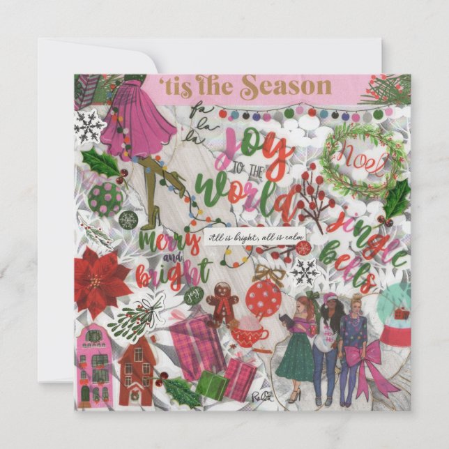 Carte Pink Joy To The World Christmas Flat Greeting Card (Devant)