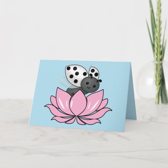 Carte Pink Lotus White Ladybug (Devant)
