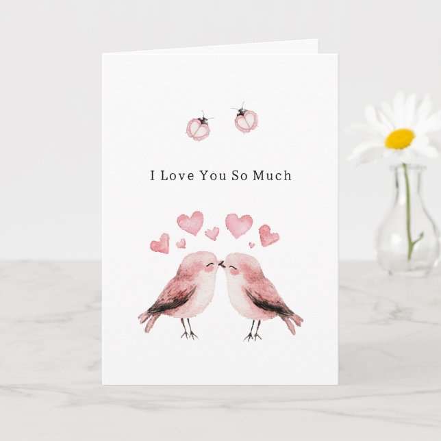 Carte Pink Love Birds Ladybugs  (Petite plante)