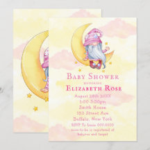 Pink mignonne Gnome Moon Nuage Baby Douche Invitat