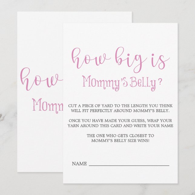 Carte Pink Minimalist Script How Big Is Mommy’s Belly (Devant / Derrière)