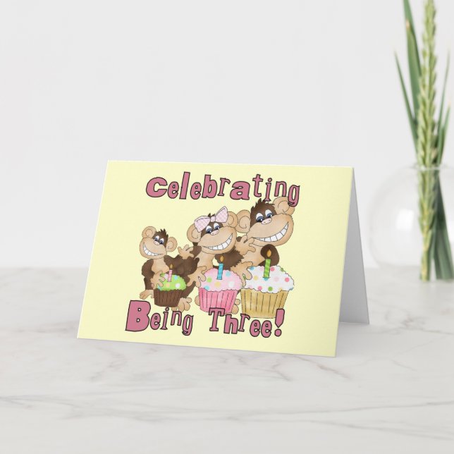 Carte Pink Party Monkey 3e Anniversaire Tshirts et cadea (Devant)