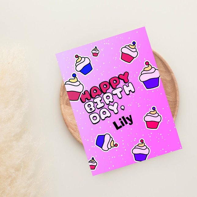 Carte PInk Petite fille Cupcake voeux d'anniversaire (Créateur téléchargé)