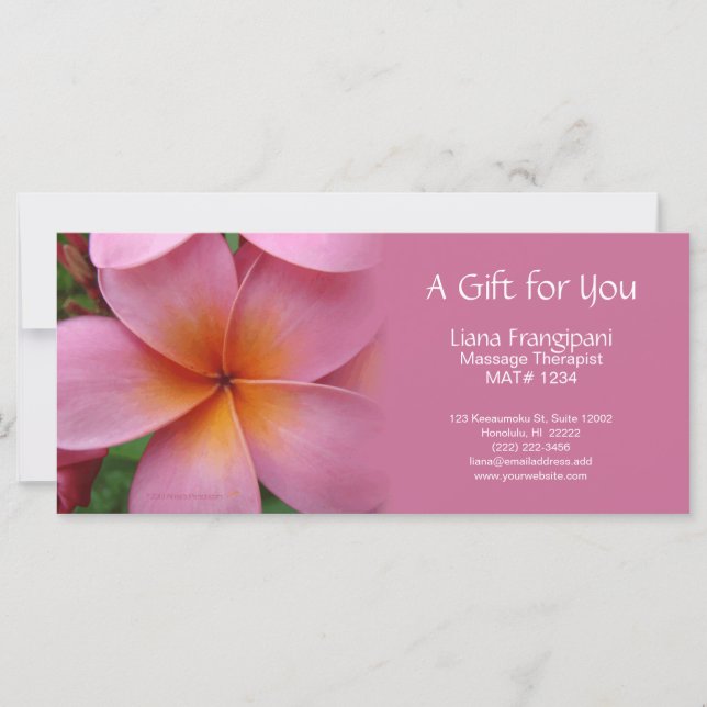 Carte Pink Plumeria Massage ou Certificats Cadeaux Spas (Devant)