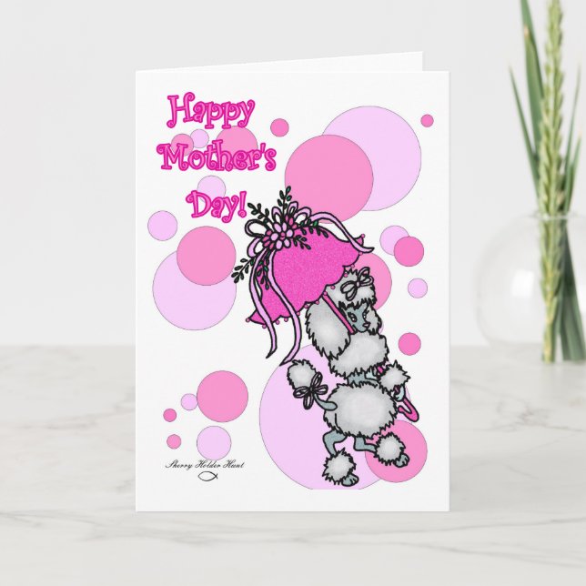 Carte Pink Polk-a-dot Poodle Carte de fête des mèr (Devant)