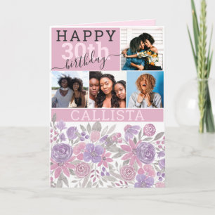 Carte Pink Purple Sage Floral Aquarelle Photo Anniversai