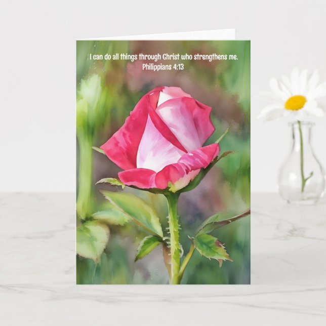 Carte Pink Rose Art Bible Verse Force (Petite plante)