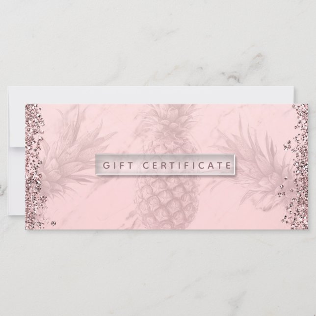 Carte Pink Rose Parties scintillant or Ananas certificat (Devant)