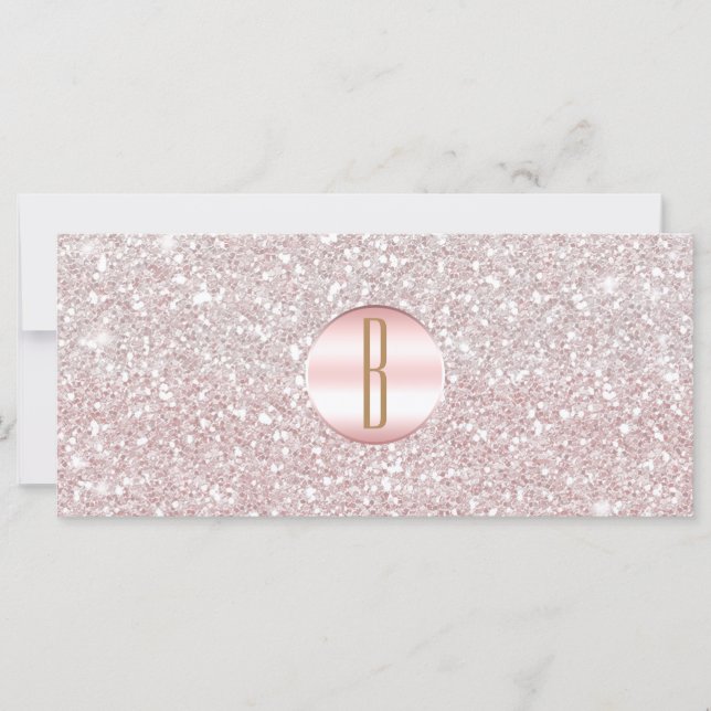 Carte Pink Rose Rose Gold Parties scintillant Monogramme (Devant)