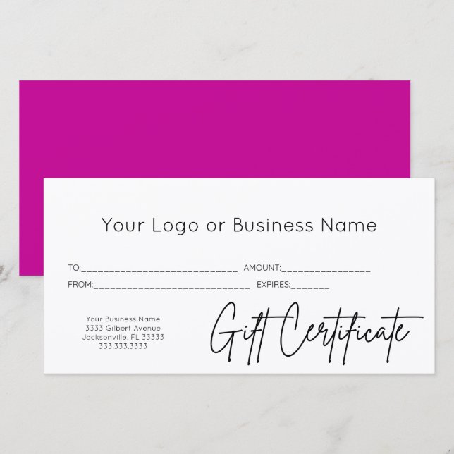 Carte Pink Script Logo Certificat cadeau d'entreprise (Devant / Derrière)