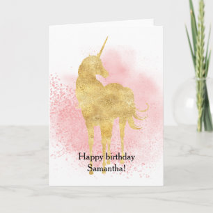 Carte Pink Sparkle Gold Unicorne Anniversaire