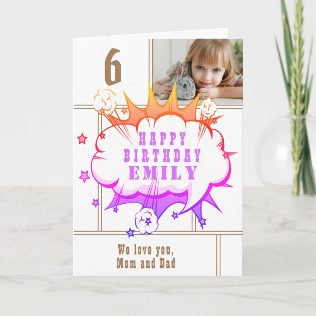 Carte Pink Superhero Comic Discours Bubble Girl Annivers (Devant)