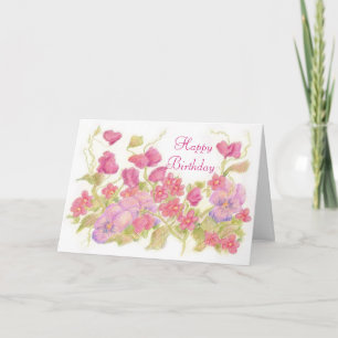 Carte Pink Sweet Pea Flowers Pansy Garden