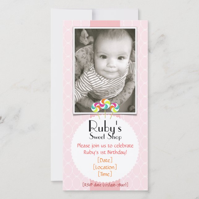 Carte Pink Sweet Shop Lollipop Anniversaire Fête Invitat (Devant)