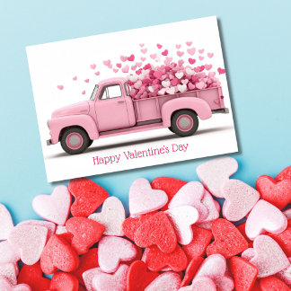 Carte Pink Truck with Hearts Valentine`s Day Card