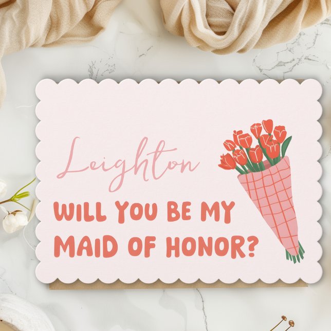 Carte Pink Tulip Serez-vous ma servante d'honneur Propos (Personalize this chic card to make your maid of honor feel extra special—florals and fun combined!)