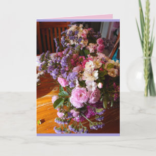 Carte Pink Vintage Rose Bungalows fleurs florales Vase C
