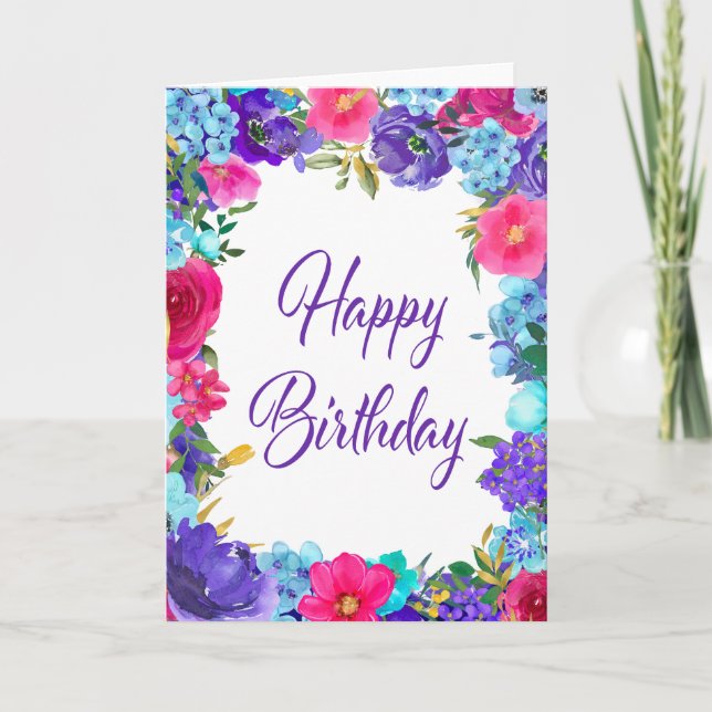 Carte Pink violet été Floral Joyeux anniversaire (Devant)