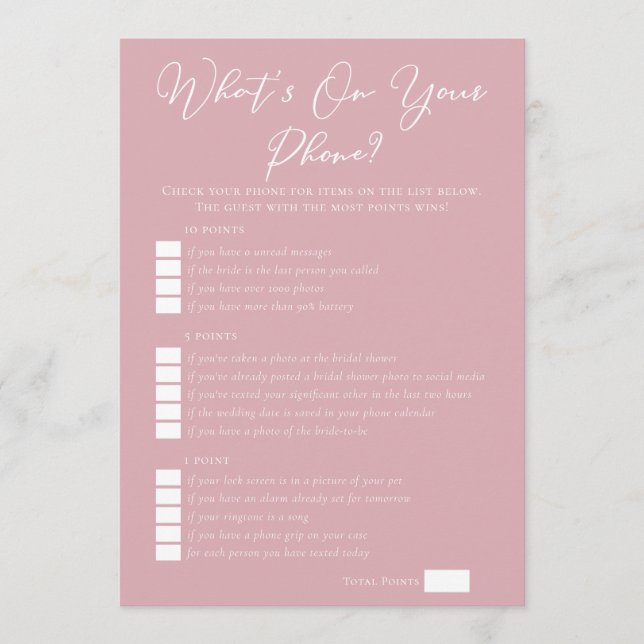Carte Pink What's On Your Phone Bridal Shower Download (Devant)